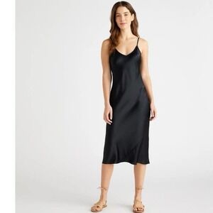 Quince Size XL Washable Silk Slip Dress Black Midi
